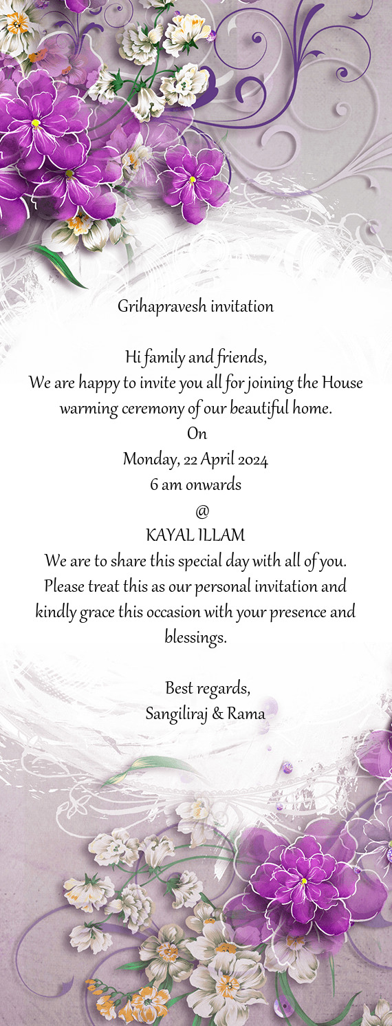 22 April 2024 6 am onwards  @ KAYAL ILLAM We are to share this special day with all of you