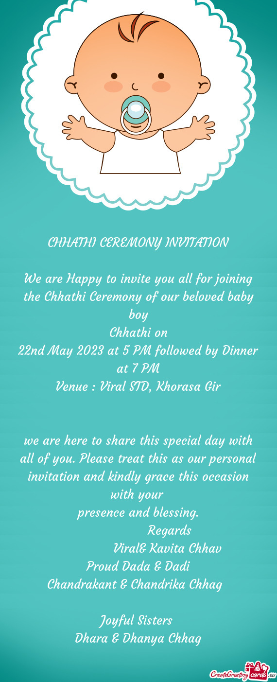 22nd May 2023 at 5 PM followed by Dinner at 7 PM