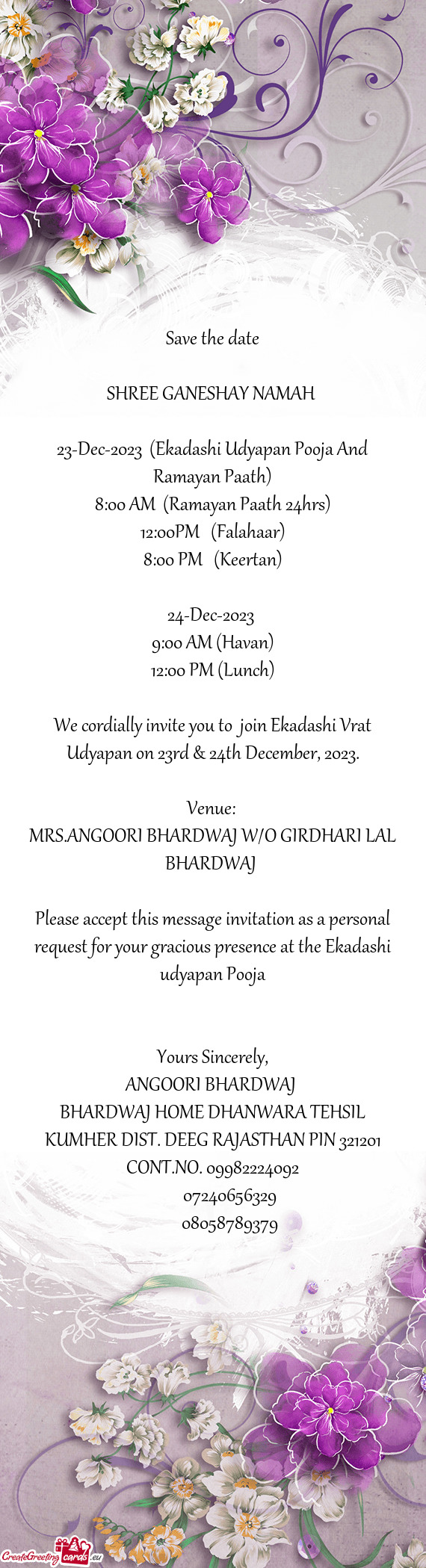 23-Dec-2023 (Ekadashi Udyapan Pooja And Ramayan Paath)