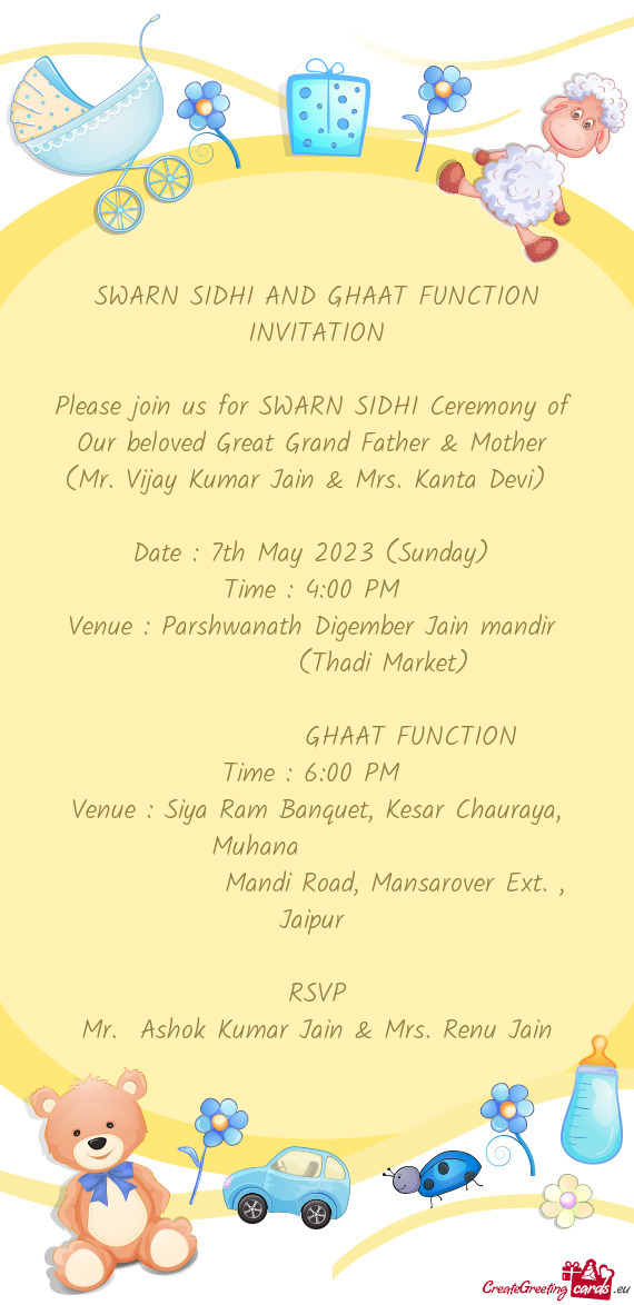 SWARN SIDHI AND GHAAT FUNCTION INVITATION - Free cards