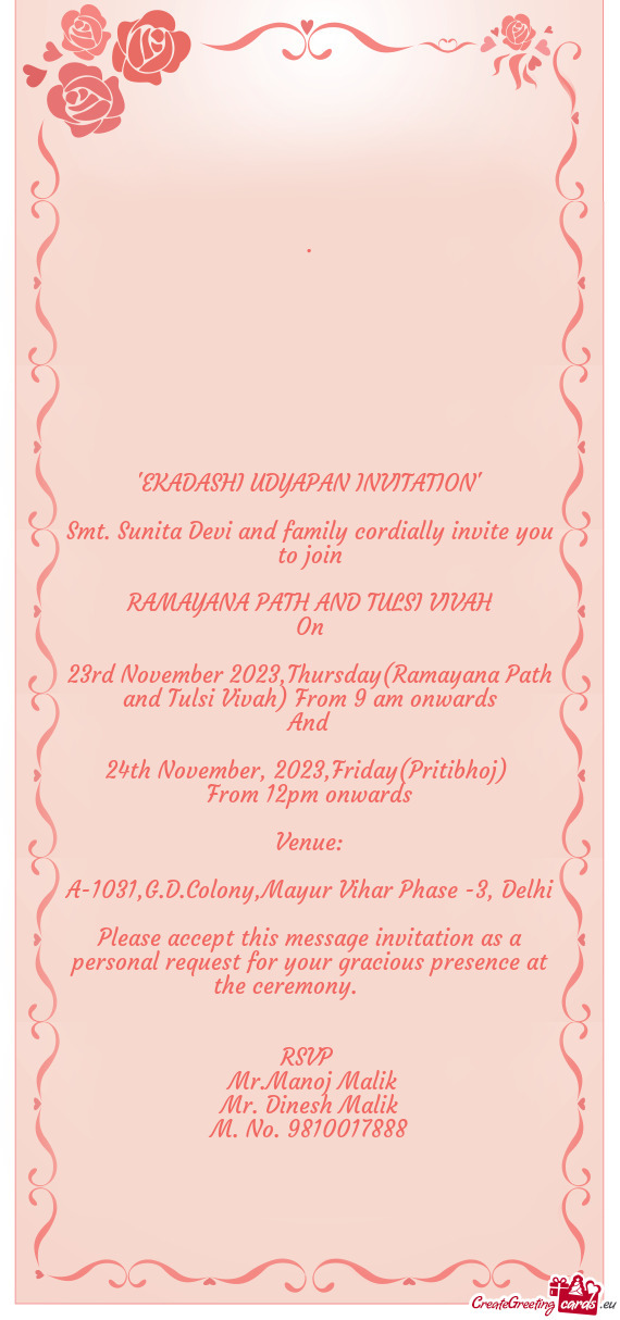 23rd November 2023,Thursday(Ramayana Path and Tulsi Vivah) From 9 am onwards