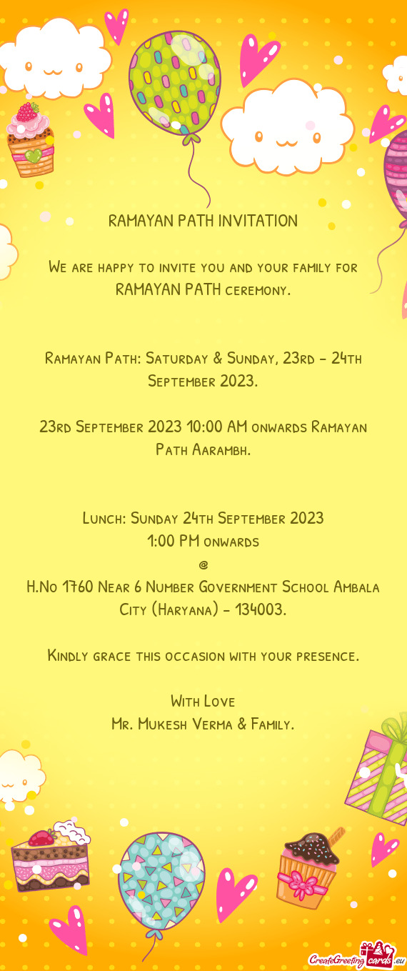 23rd September 2023 10:00 AM onwards Ramayan Path Aarambh