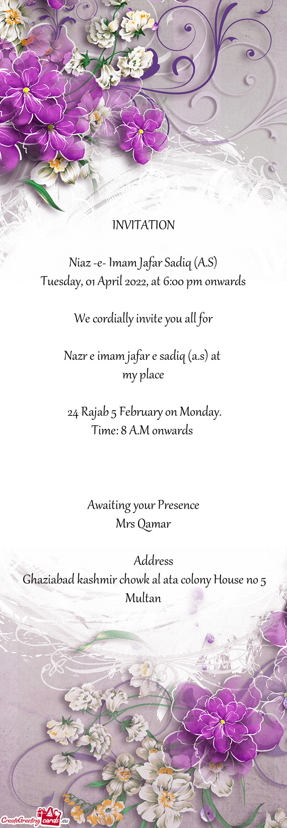 24 Rajab 5 February on Monday