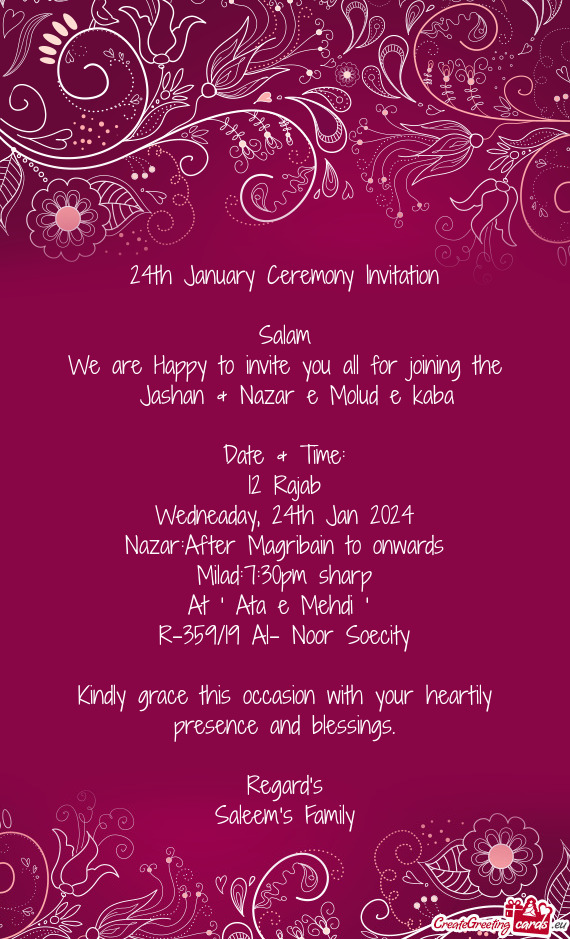 24th January Ceremony Invitation