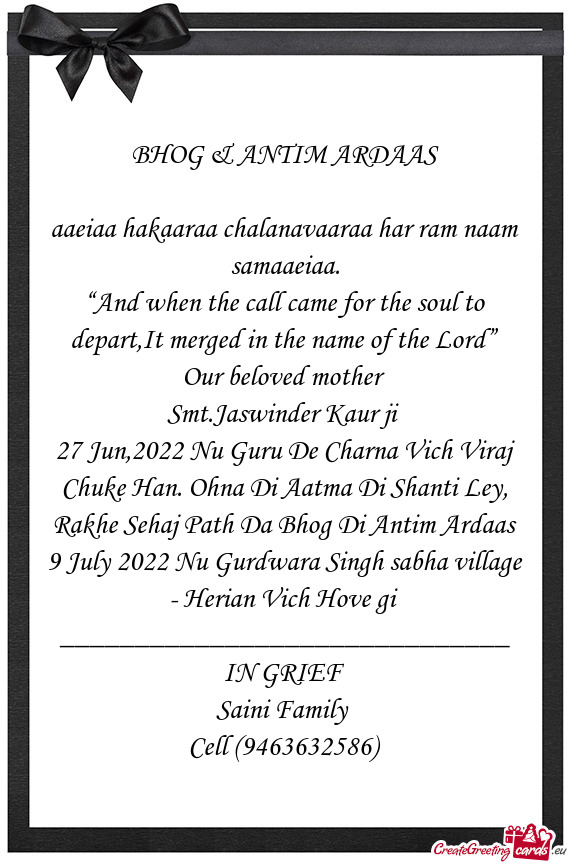 27 Jun,2022 Nu Guru De Charna Vich Viraj Chuke Han. Ohna Di Aatma Di Shanti Ley, Rakhe Sehaj Path Da