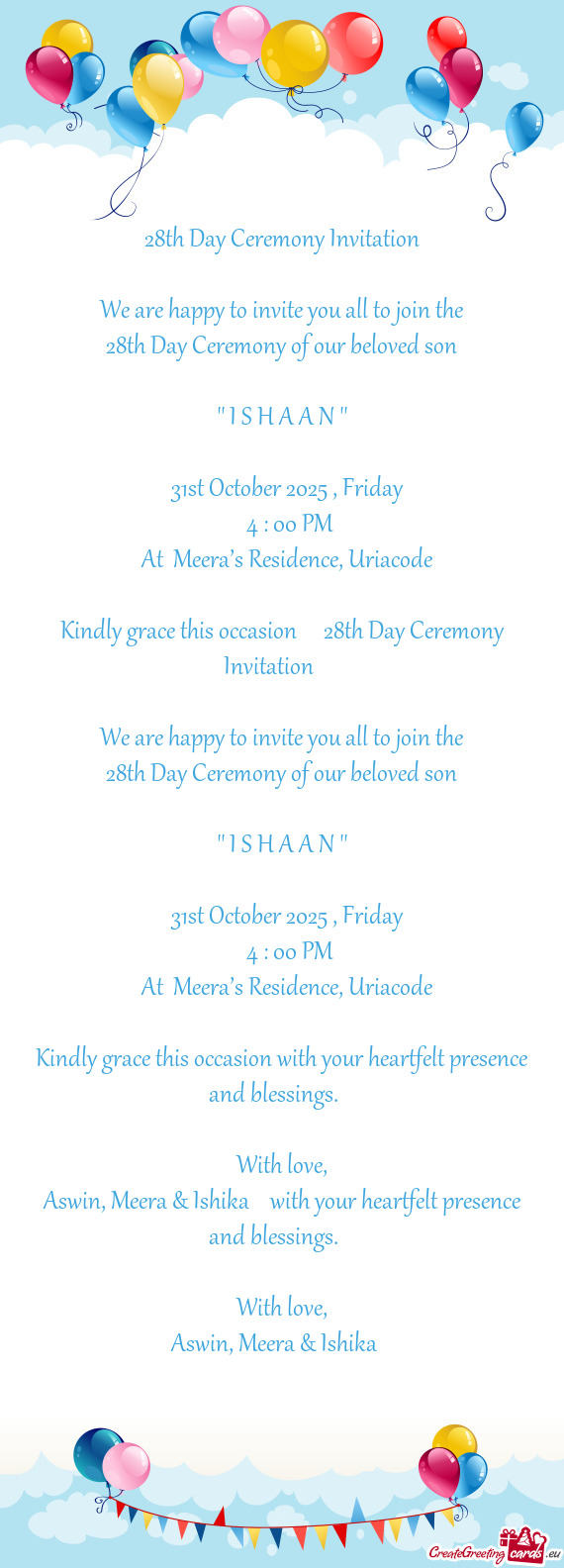 👶💙 28th Day Ceremony Invitation 💙👶