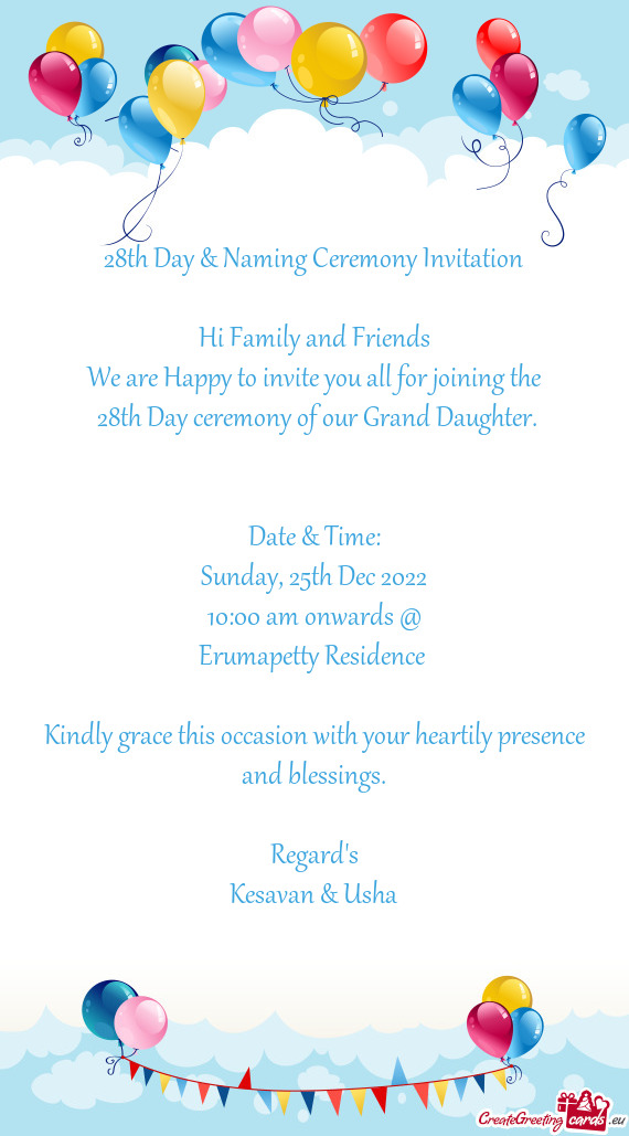 28th Day & Naming Ceremony Invitation