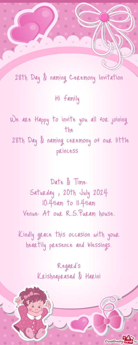 28th Day & naming ceremony of our little princess