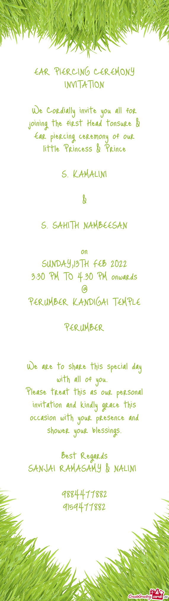 30 PM onwards
 @
 PERUMBER KANDIGAI TEMPLE
 PERUMBER
 
 
 We are to share this special day with all