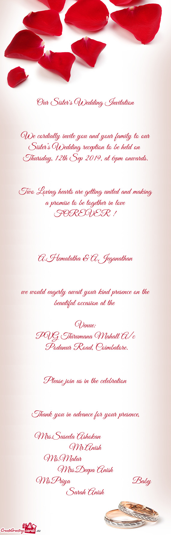 Our Sister's Wedding Invitation - Free cards