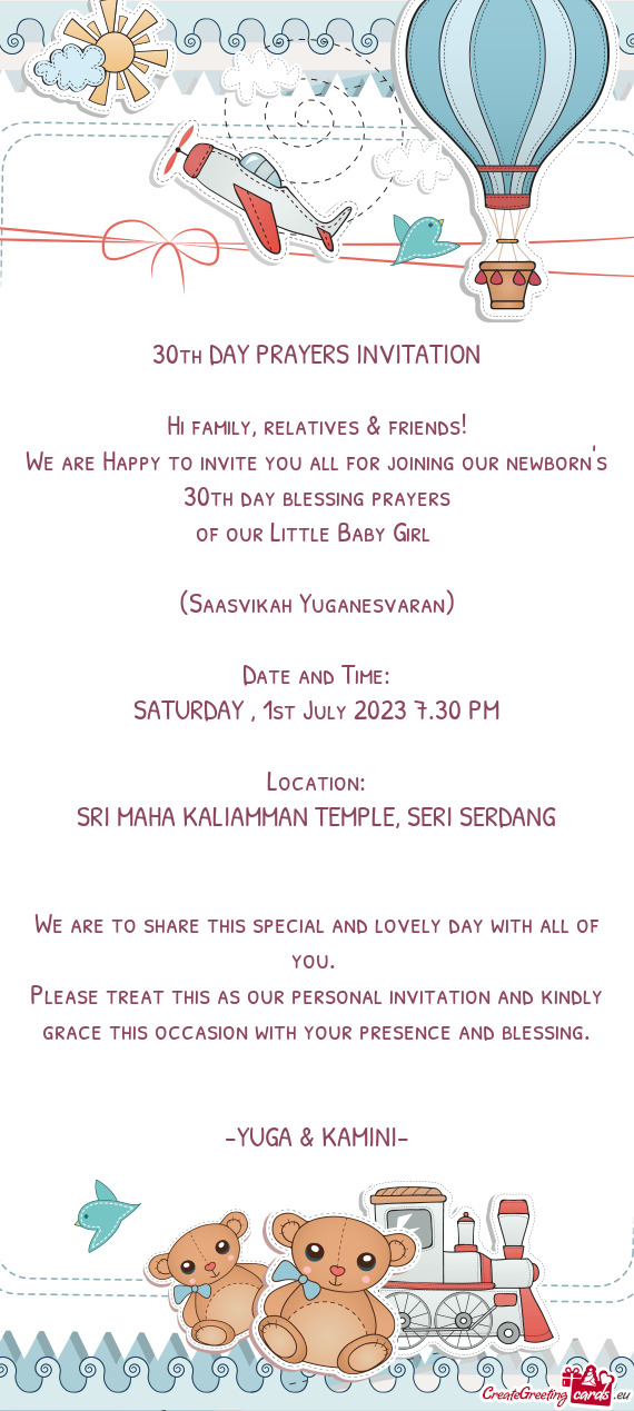 30th DAY PRAYERS INVITATION