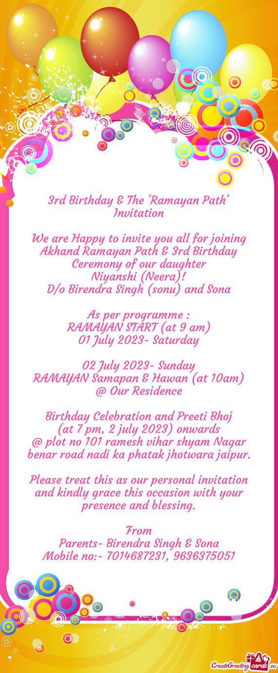 3rd Birthday & The "Ramayan Path" Invitation