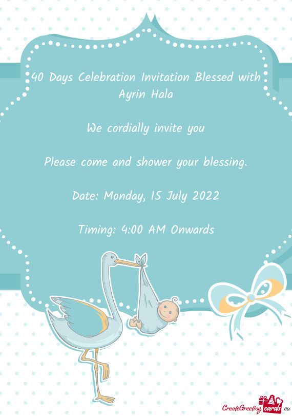 40 Days Celebration Invitation Blessed with Ayrin Hala