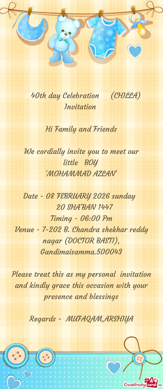 🎉 40th day Celebration 🎉 (CHILLA) Invitation