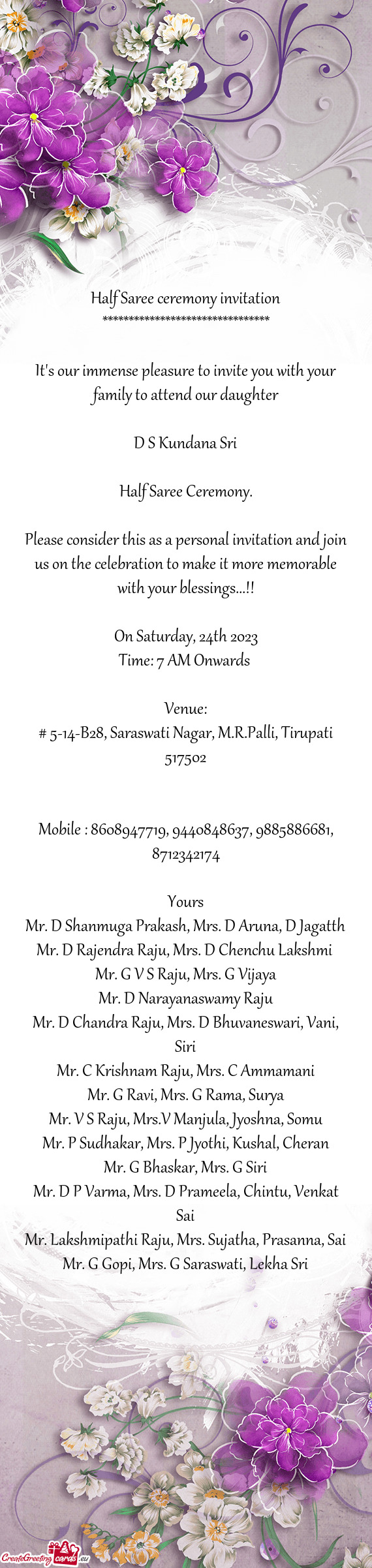 # 5-14-B28, Saraswati Nagar, M.R.Palli, Tirupati 517502