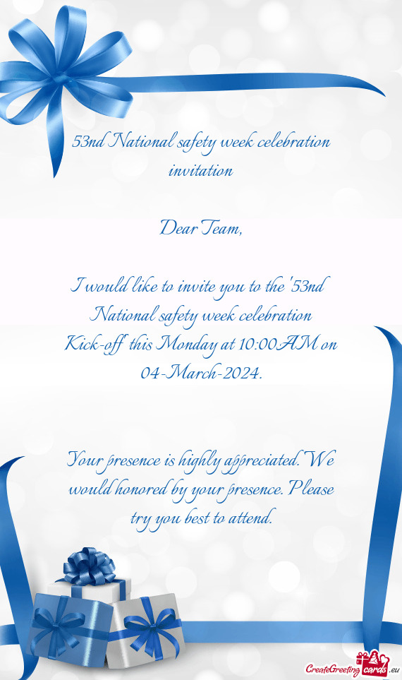 53nd National safety week celebration invitation
