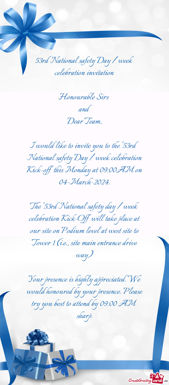 53rd National safety Day / week celebration invitation