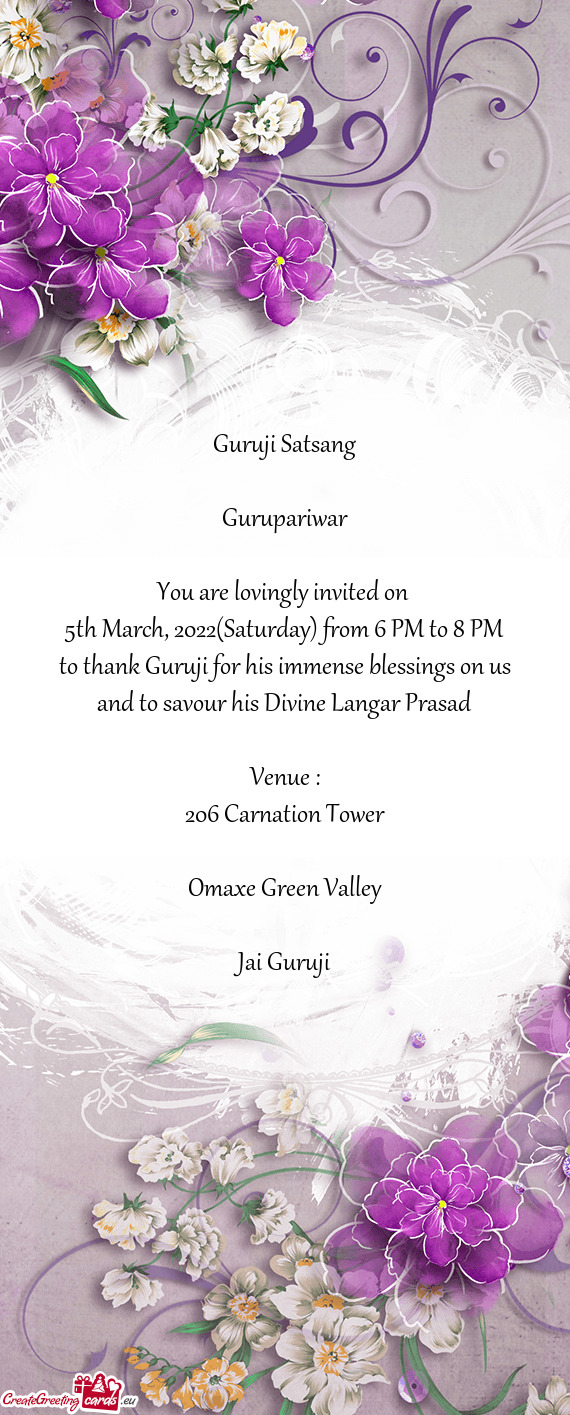 5th March, 2022(Saturday) from 6 PM to 8 PM