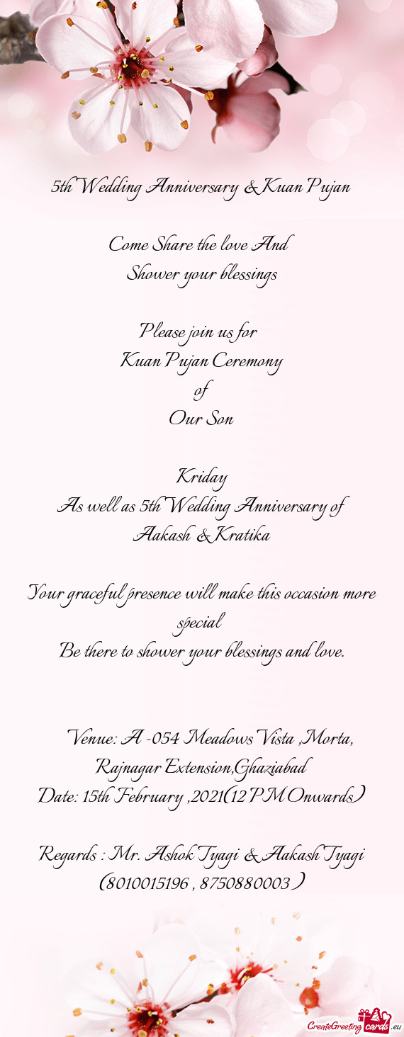 5th Wedding Anniversary & Kuan Pujan