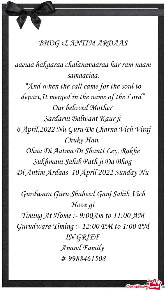 6 April,2022 Nu Guru De Charna Vich Viraj Chuke Han