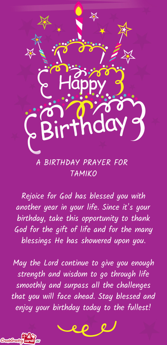 A BIRTHDAY PRAYER FOR - Free cards