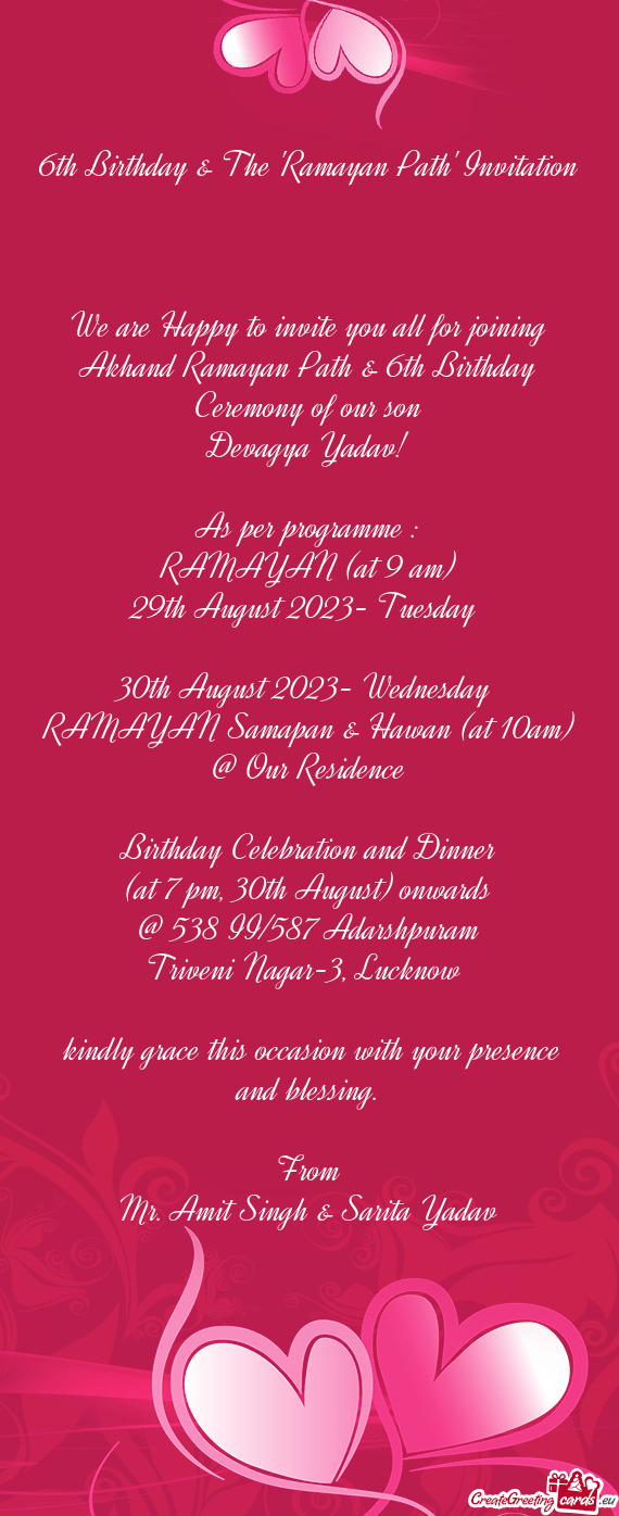 6th Birthday & The "Ramayan Path" Invitation