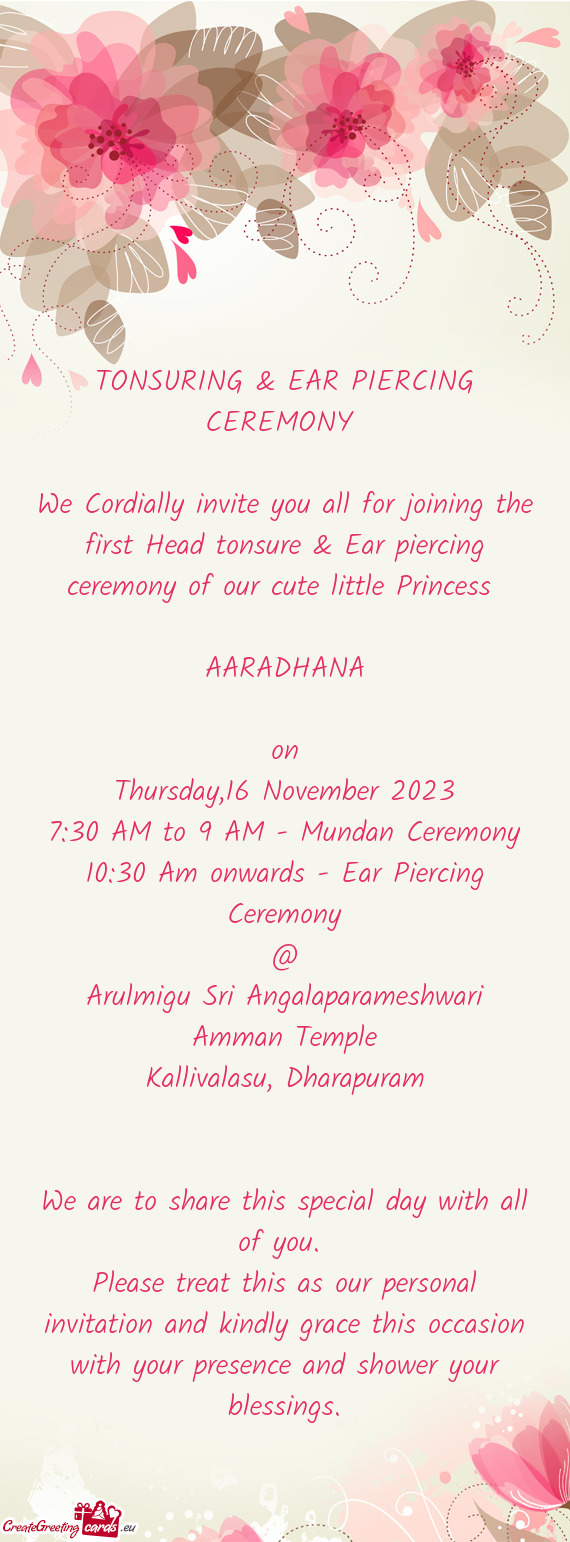 7:30 AM to 9 AM - Mundan Ceremony