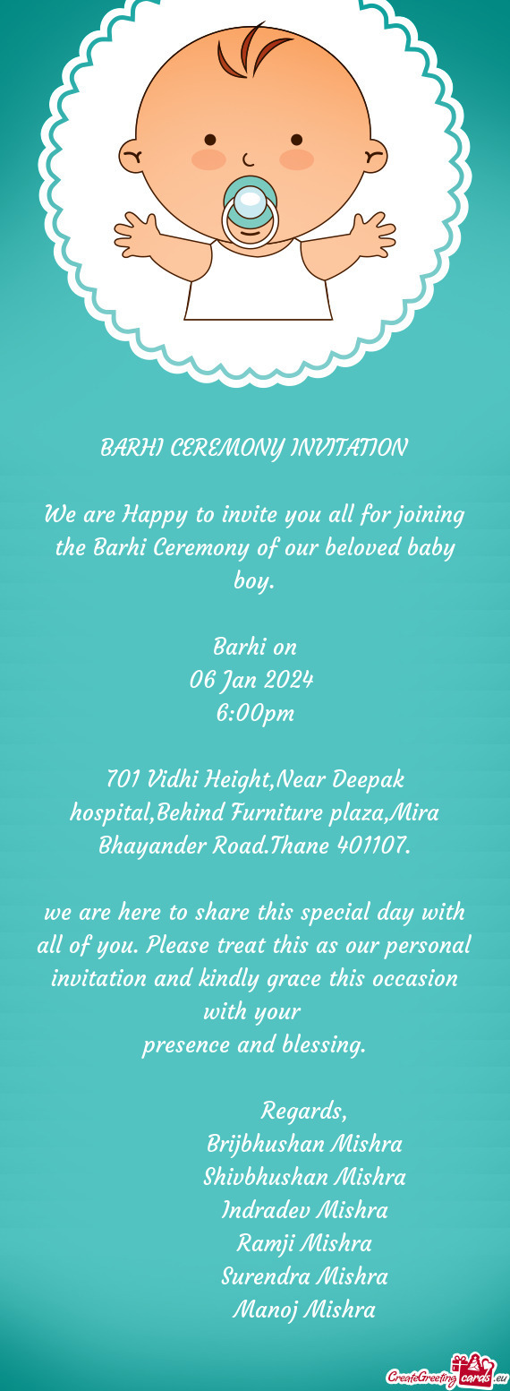 701 Vidhi Height,Near Deepak hospital,Behind Furniture plaza,Mira Bhayander Road.Thane 401107