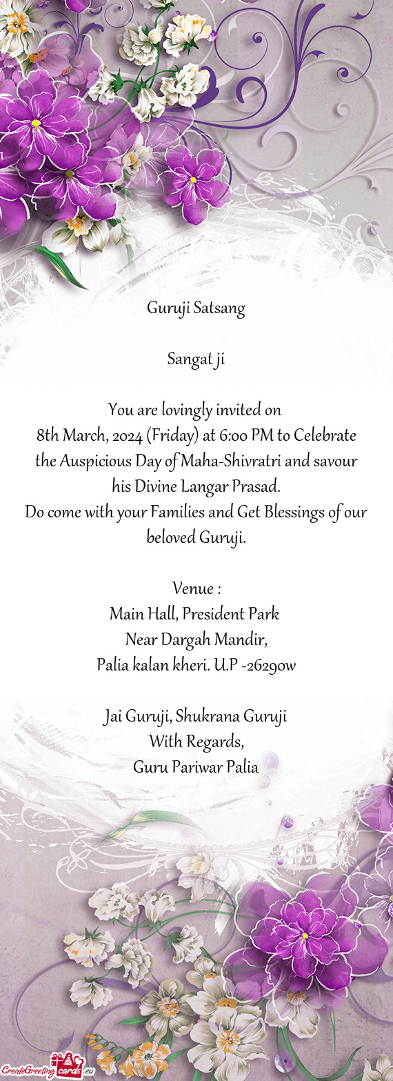 8th March, 2024 (Friday) at 6:00 PM to Celebrate the Auspicious Day of Maha-Shivratri and savour his