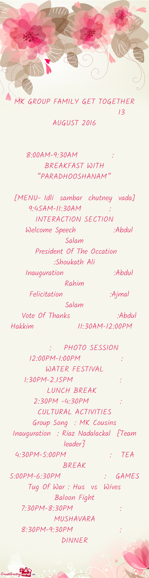 9:45AM-11:30AM   : INTERACTION SECTION