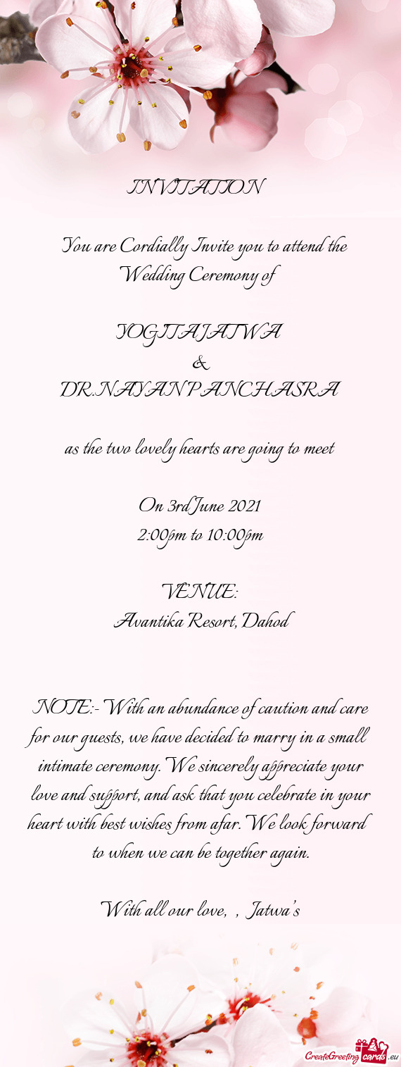 You are Cordially Invite you to attend the Wedding Ceremony of - Free cards