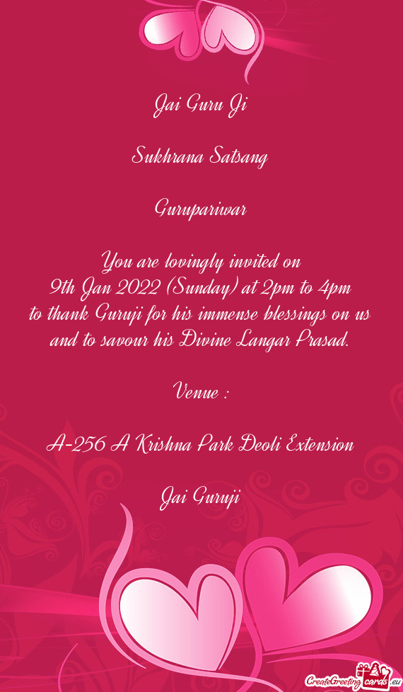 9th Jan 2022 (Sunday) at 2pm to 4pm