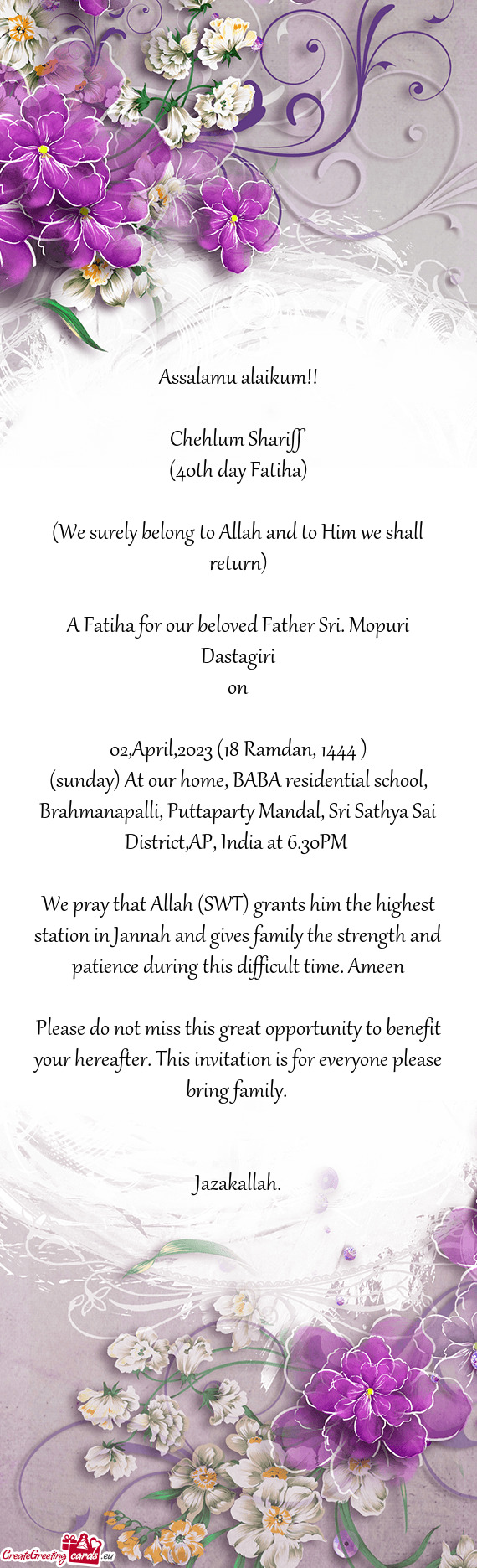A Fatiha for our beloved Father Sri. Mopuri Dastagiri