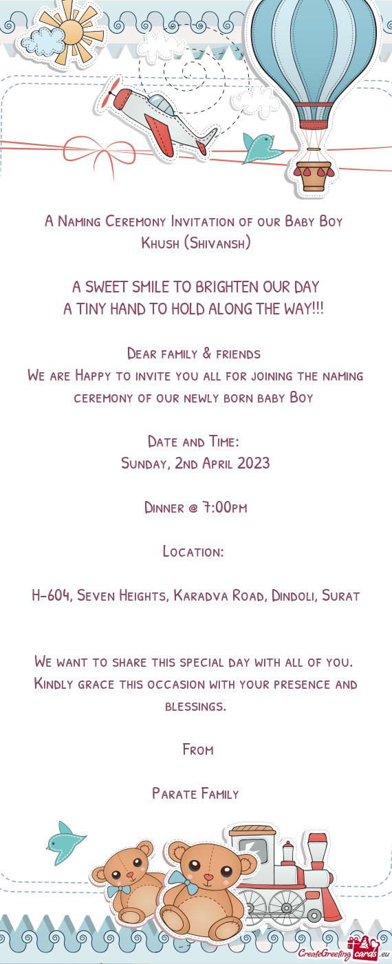 A Naming Ceremony Invitation of our Baby Boy
