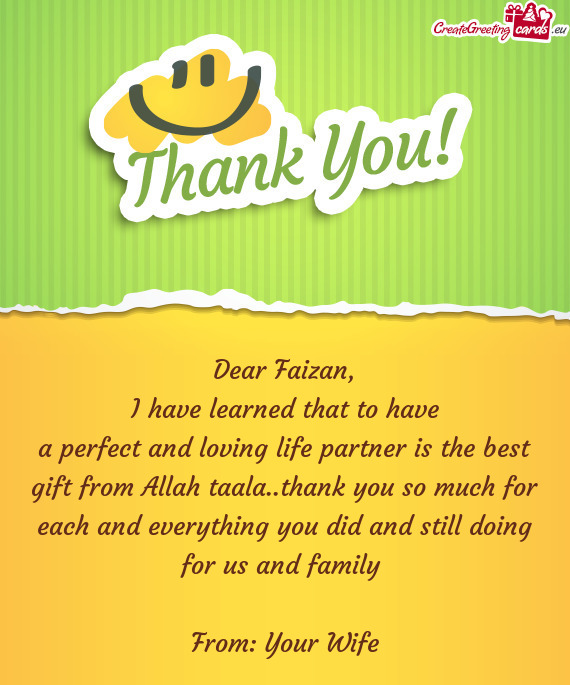 A Perfect And Loving Life Partner Is The Best Gift From Allah Taala Thank You So Much For Each And Free Cards