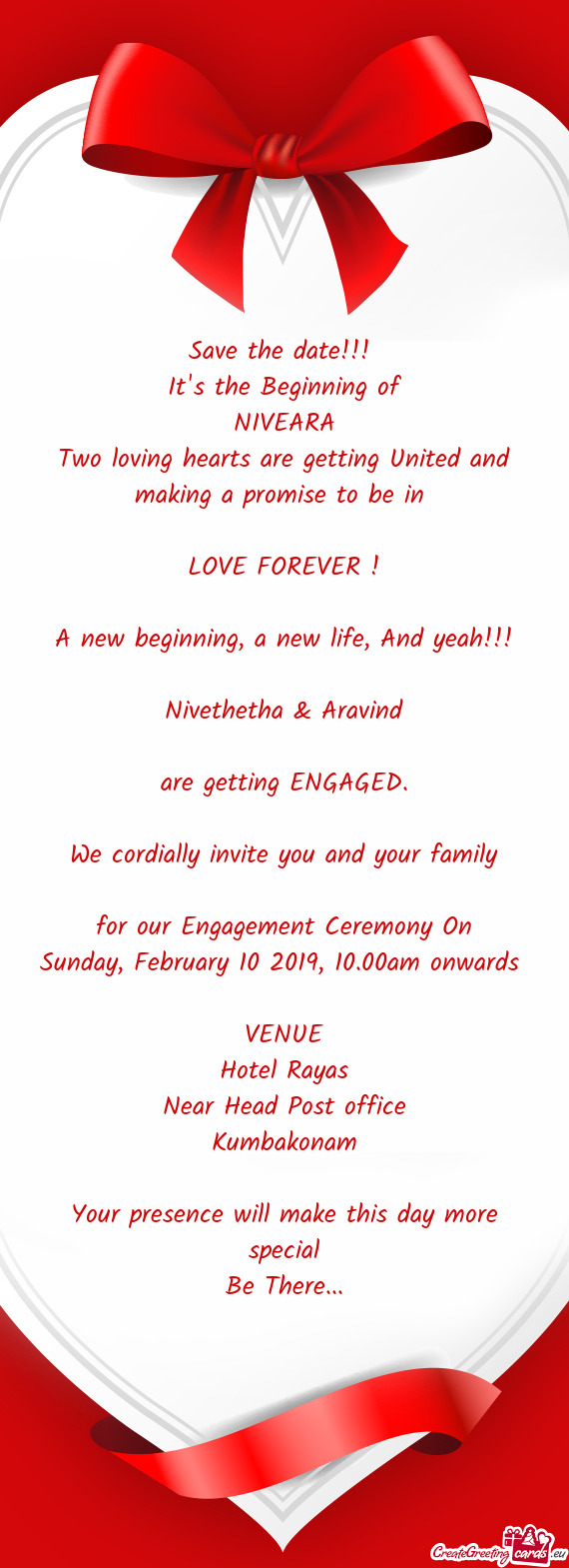 A promise to be in 
 
 LOVE FOREVER !
 
 A new beginning
