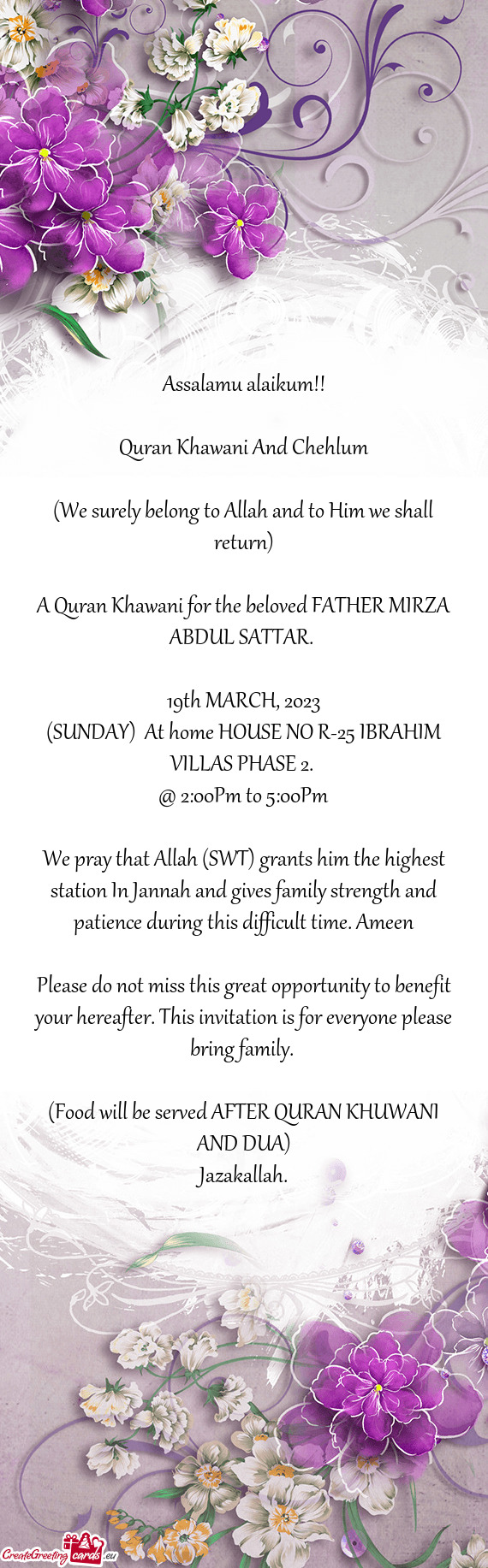 A Quran Khawani for the beloved FATHER MIRZA ABDUL SATTAR