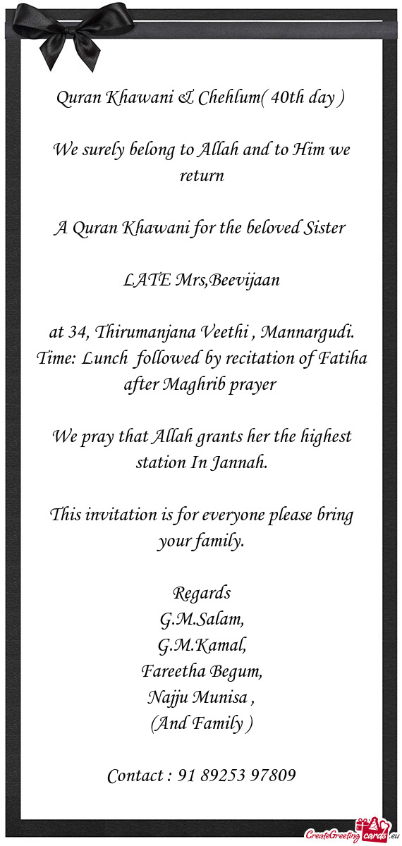 A Quran Khawani for the beloved Sister