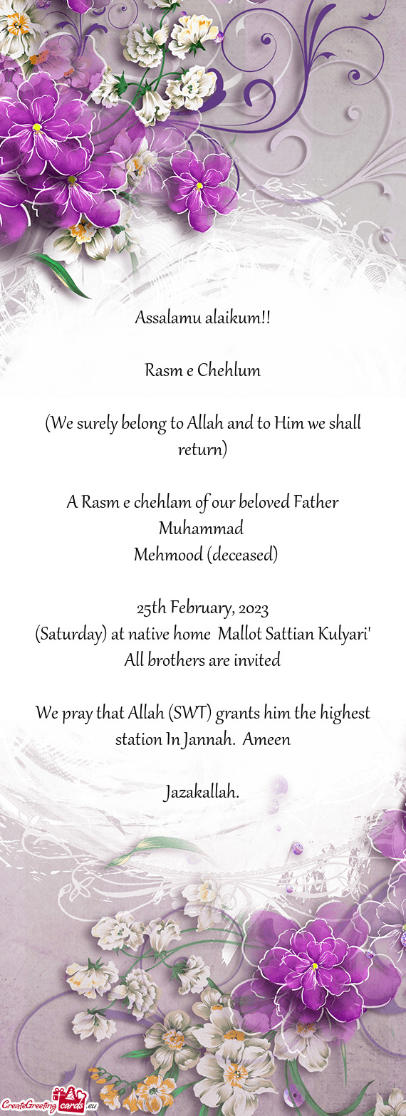 A Rasm e chehlam of our beloved Father Muhammad