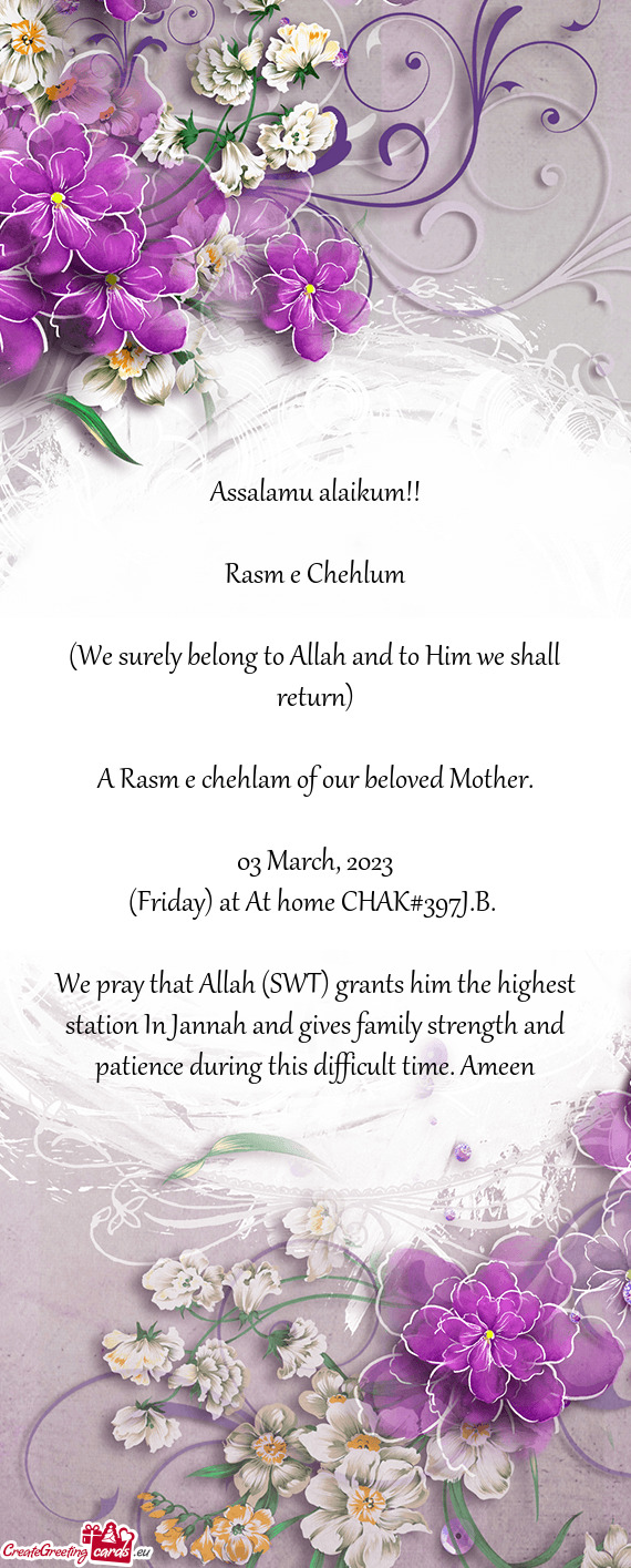 A Rasm e chehlam of our beloved Mother