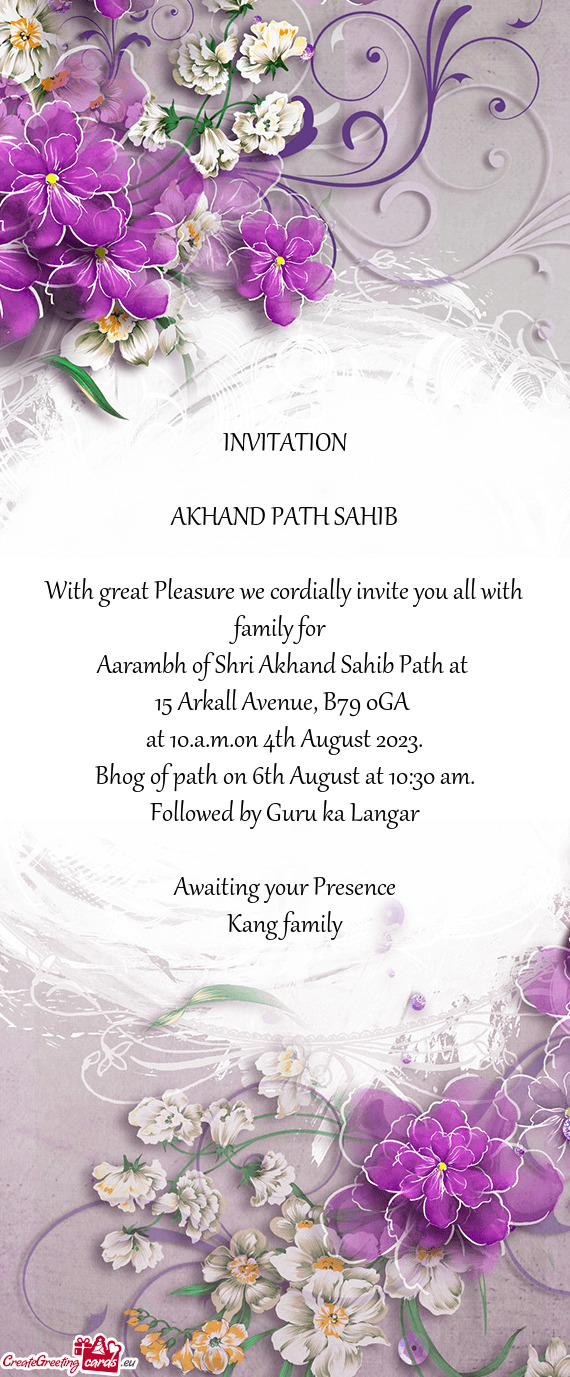 Aarambh of Shri Akhand Sahib Path at