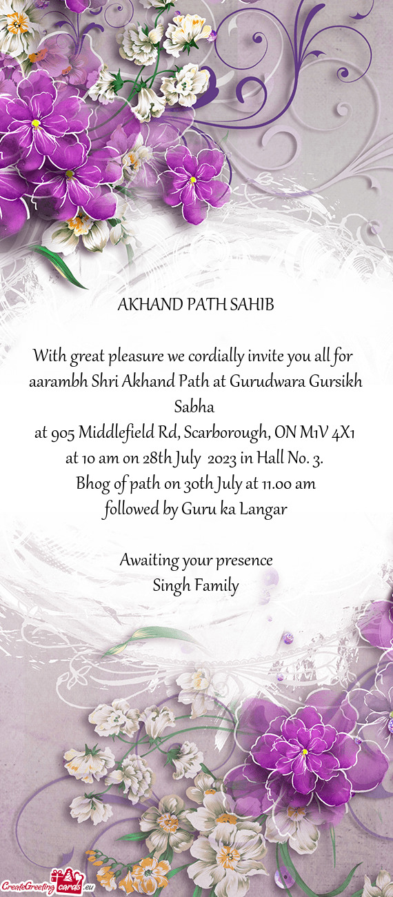 Aarambh Shri Akhand Path at Gurudwara Gursikh Sabha