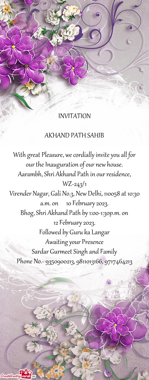 Aarambh, Shri Akhand Path in our residence, WZ-243/1