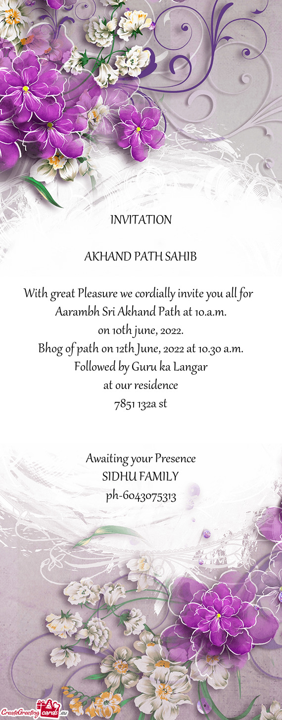 Aarambh Sri Akhand Path at 10.a.m
