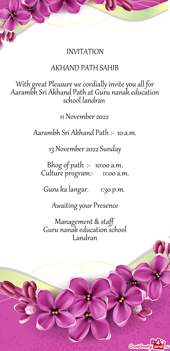 Aarambh Sri Akhand Path at Guru nanak education school landran