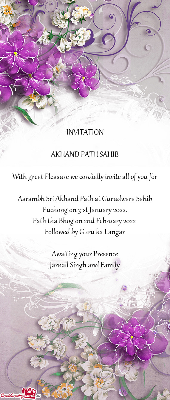 Aarambh Sri Akhand Path at Gurudwara Sahib Puchong on 31st January 2022