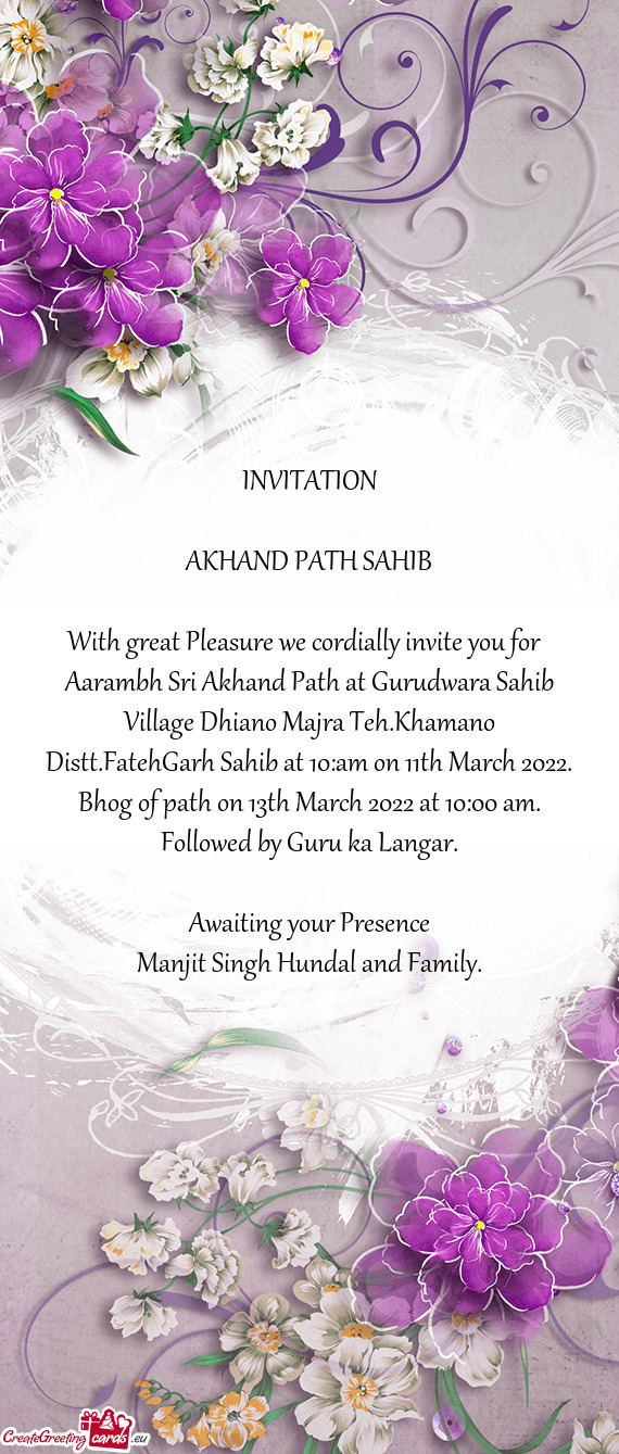 Aarambh Sri Akhand Path at Gurudwara Sahib Village Dhiano Majra Teh.Khamano Distt.FatehGarh Sahib at