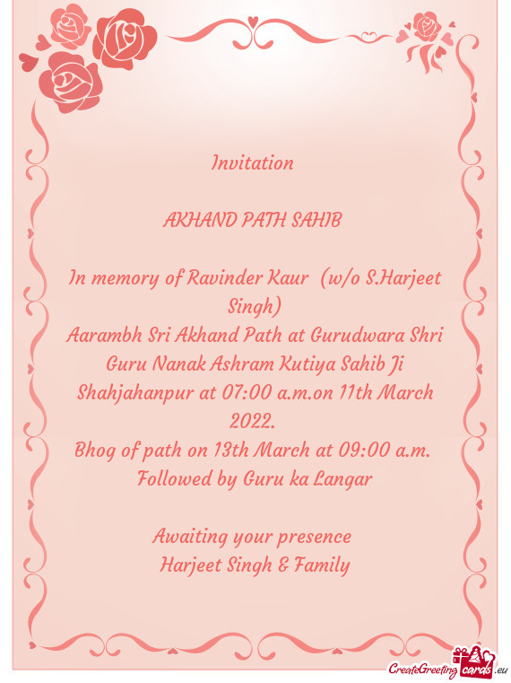 Aarambh Sri Akhand Path at Gurudwara Shri Guru Nanak Ashram Kutiya Sahib Ji Shahjahanpur at 07:00 a