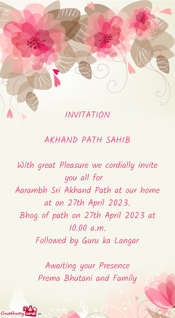 Aarambh Sri Akhand Path at our home at on 27th April 2023