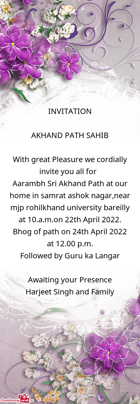 Aarambh Sri Akhand Path at our home in samrat ashok nagar,near mjp rohilkhand university bareilly at